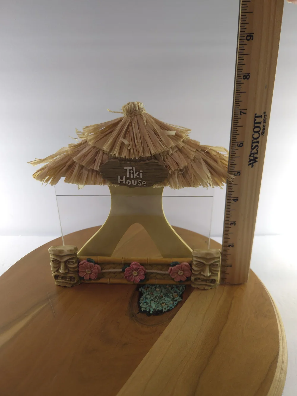 Tiki Hut Photo Frame Tropical Hawaiian Luau Decor Thatch Roof Tiki Masks,Vintage
